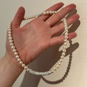Pearl and rhinestone necklace